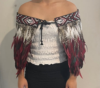 Maroon Maori Half Korowai Cape