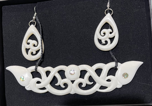 Bone Breastplate Set - Bone Necklace & Earrings