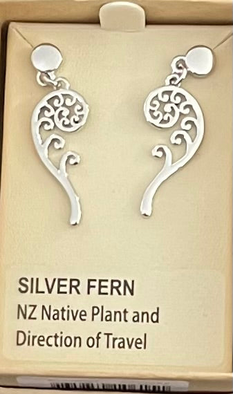 Koru Silver Fern Rhodium Earrings
