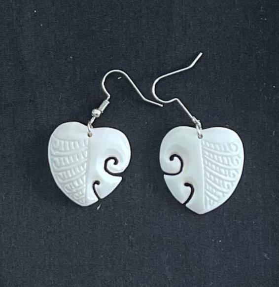 Heart Carved Bone Earrings