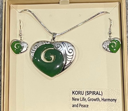 Jade Heart Necklace and Earrings