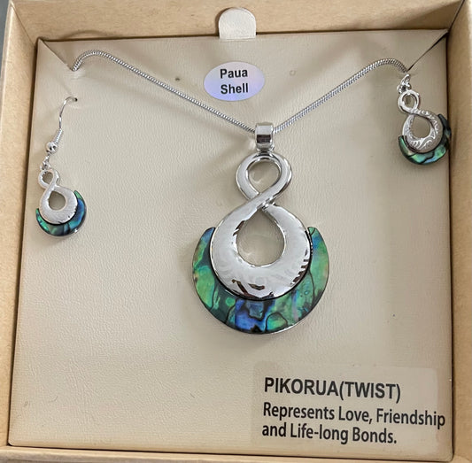 Paua twist Necklace and Earrings