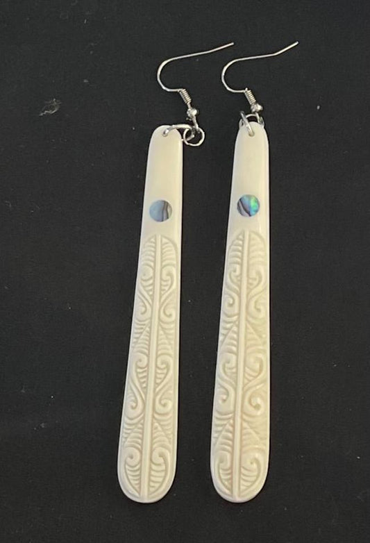 Koru long Drop - Bone Carved Earrings