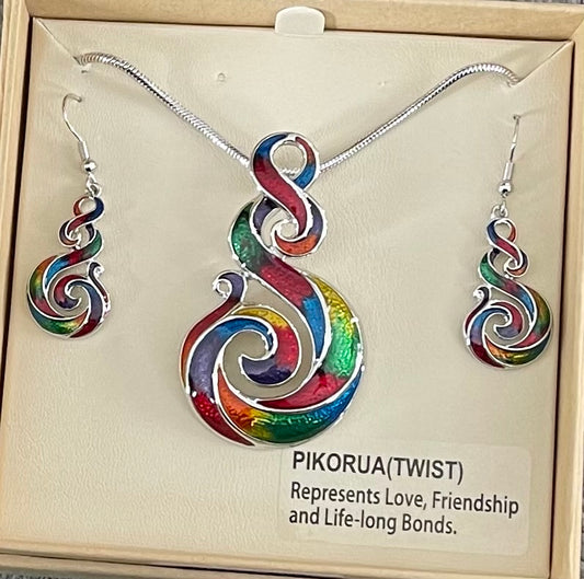 Multi colour Twist Necklace and Earrings