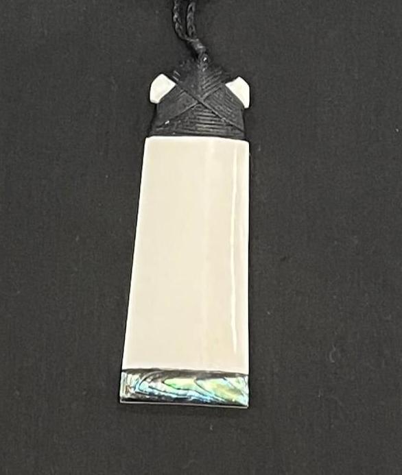 Toki Pendant with Paua at the bottom - Bone Carving