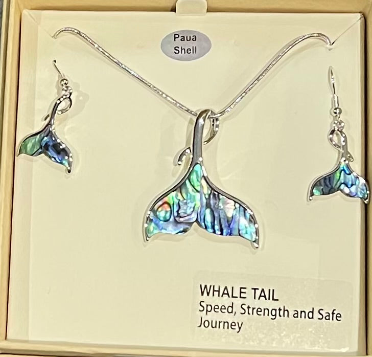 Paua whale tail Necklace and Earrings