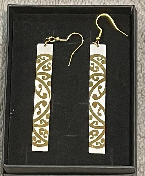 Stainless Steel White and Gold Earrings