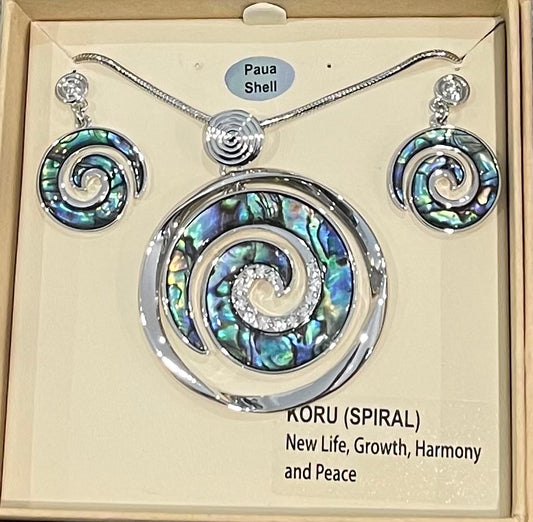 Paua Koru Necklace and Earrings