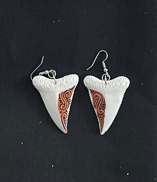 Mako Shark Teeth Bone Earrings