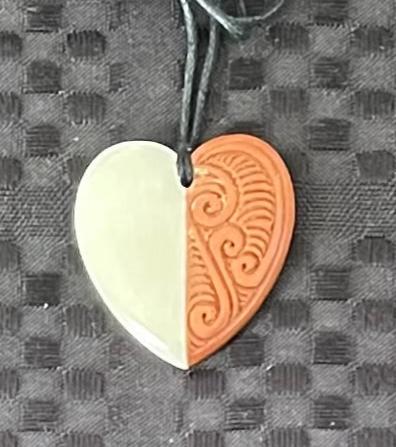 Wood and Bone Heart Necklace - Bone Carving