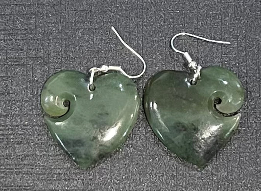 Koru Heart - Greenstone Earrings