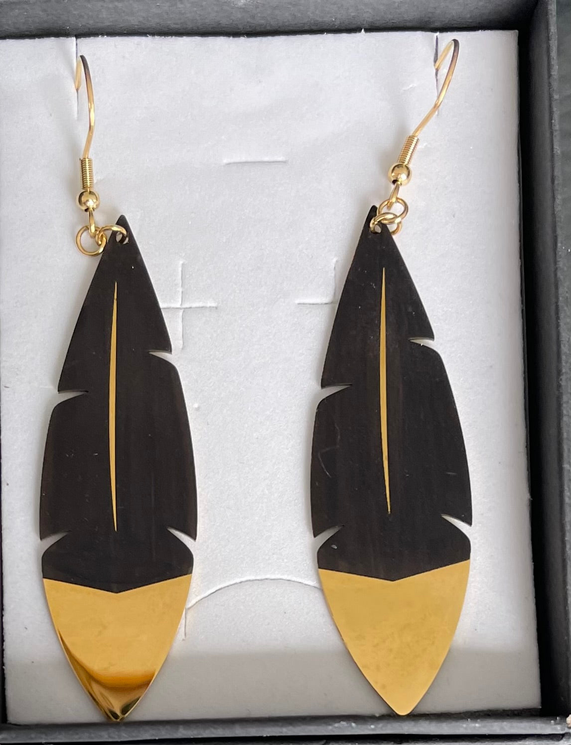 Stainless Steel Black and Gold Earrings