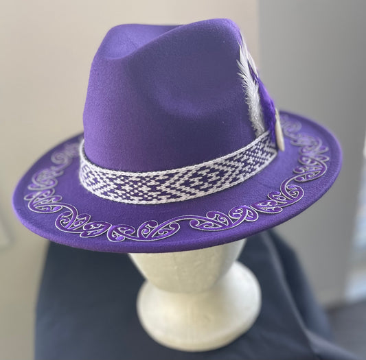 Potae - Purple embroidery Koru Fedora Felt Hat