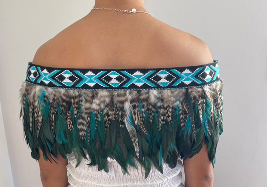 Turquoise Feathered Maori Cape