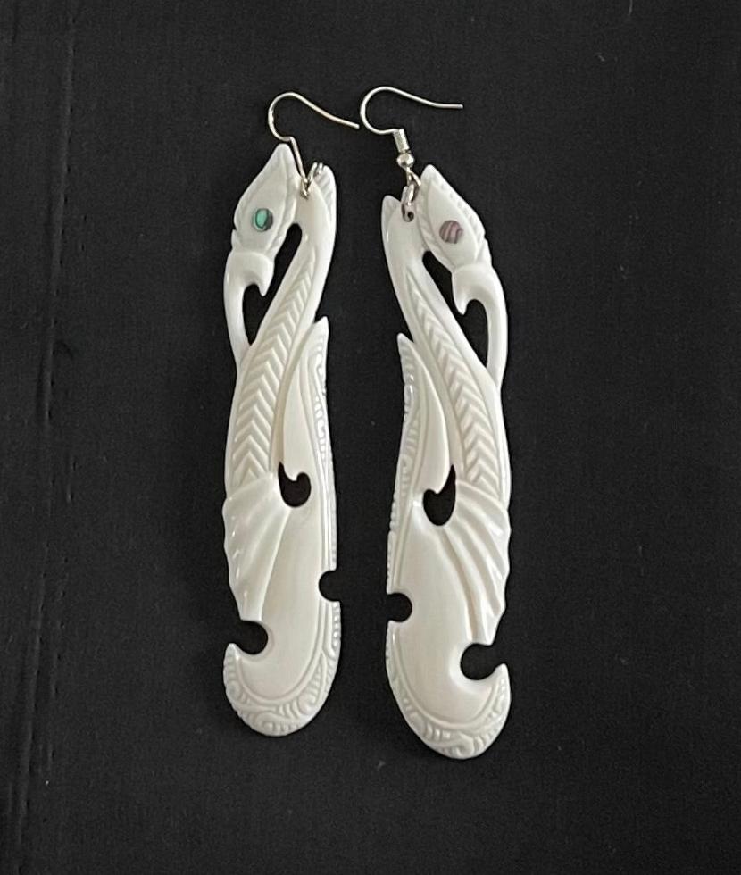 Extra Long Manaia - Bone Earrings