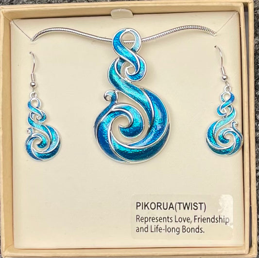 Blue Twist Necklace and Earrings