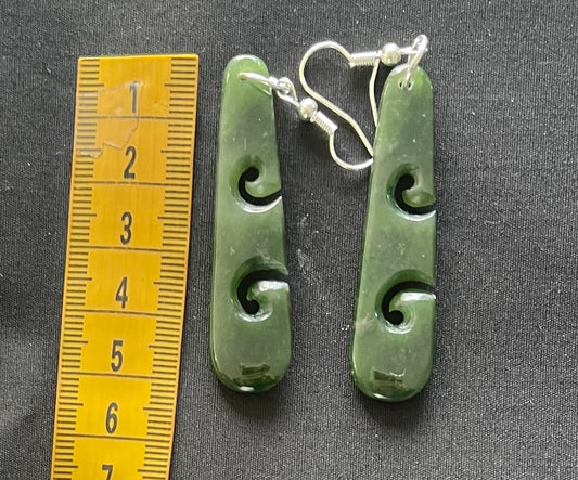 Toki Greenstone Earrings With Double Koru