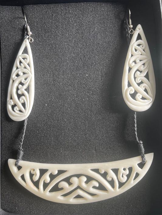 Breastplate Set - Bone Necklace & Earrings
