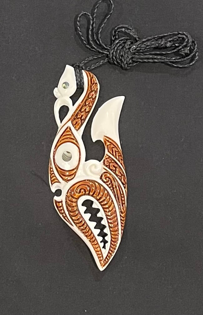 Intricate Maiana hook with brown stain -  Bone Pendant