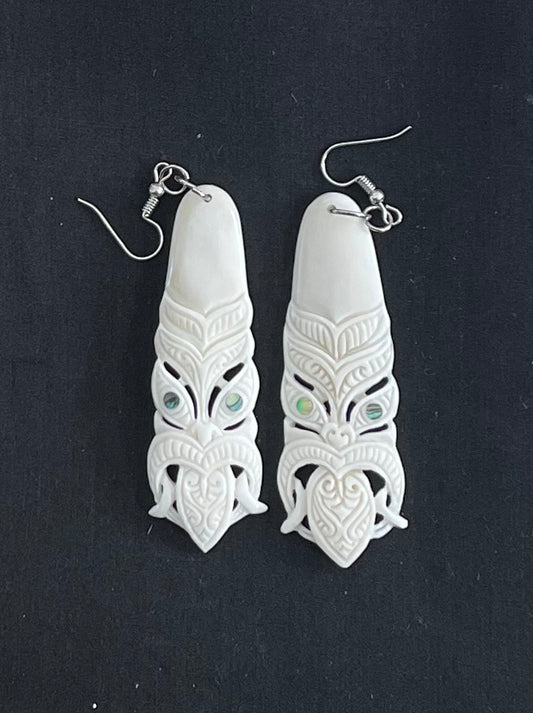 Tiki Face - Carved Bone Earrings