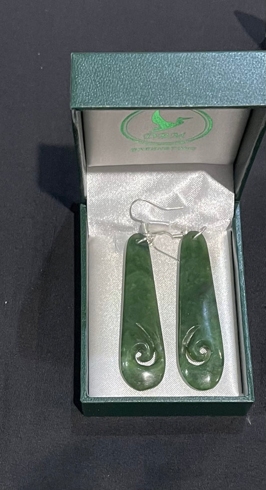 Toki Greenstone Earrings with Single Koru