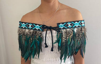 Turquoise Feathered Maori Cape