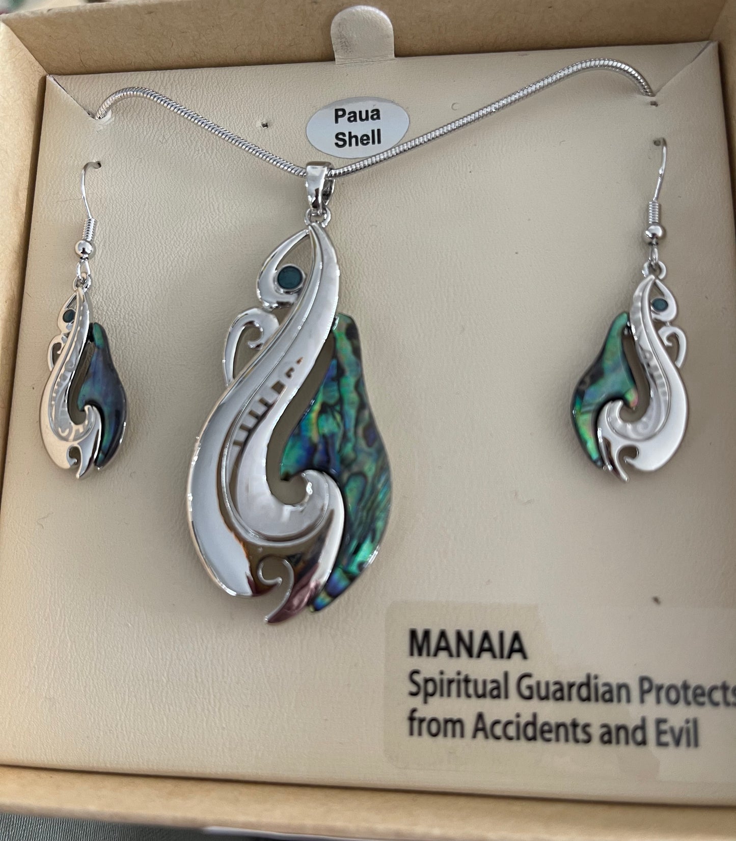 Paua Fish Hook Necklace and Earrings
