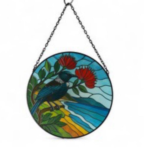 Tui on a Pohutukawa sun catcher Hanging