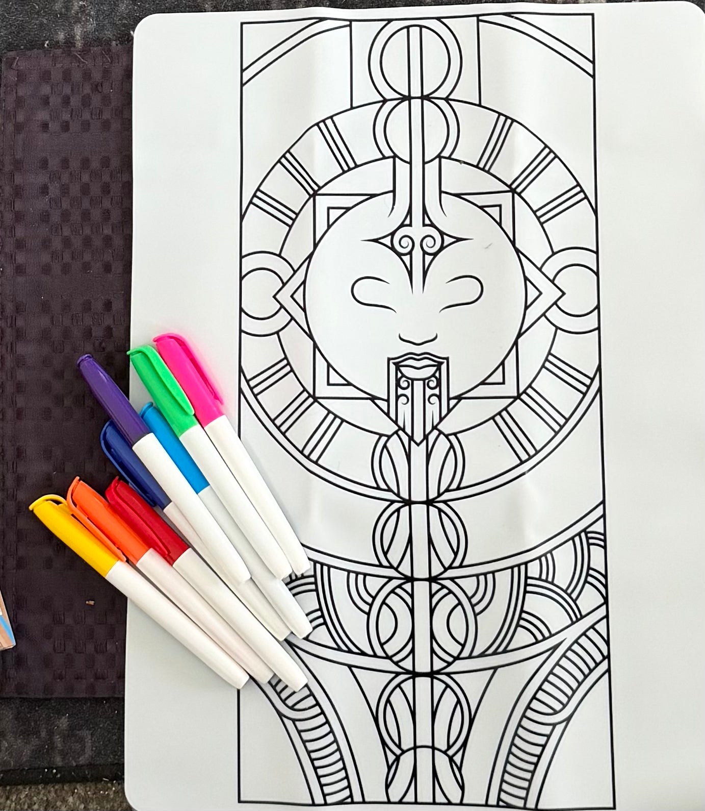 Washable Colouring Mat -  Moon Design With Colouring Pens