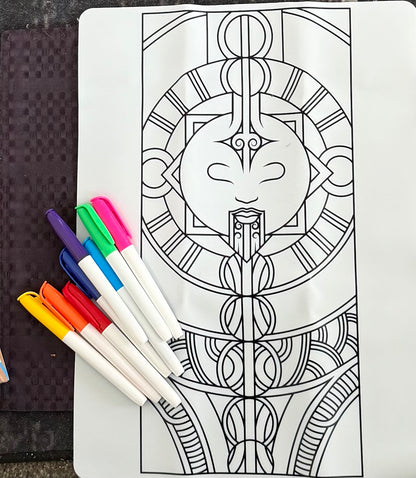 Washable Colouring Mat -  Moon Design With Colouring Pens