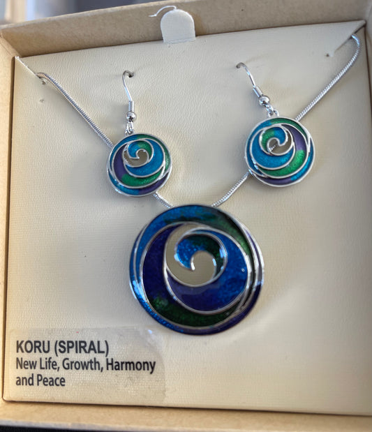 Colourful koru Necklace and Earrings