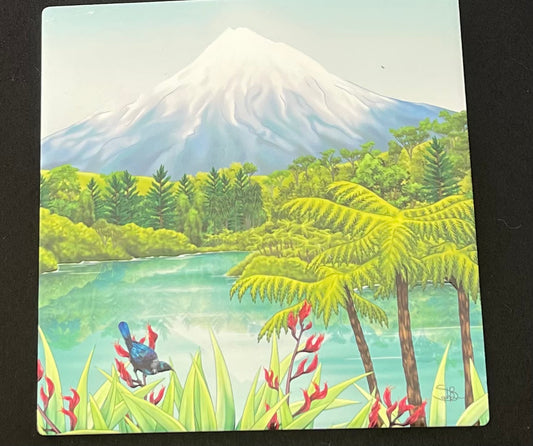 Mt Taranaki Square Plaque Plus a Gift Card To Match - Ceramic Art