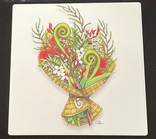Flax bouquet 3D Square Plaque Plus a Gift Card To Match - Ceramic Art