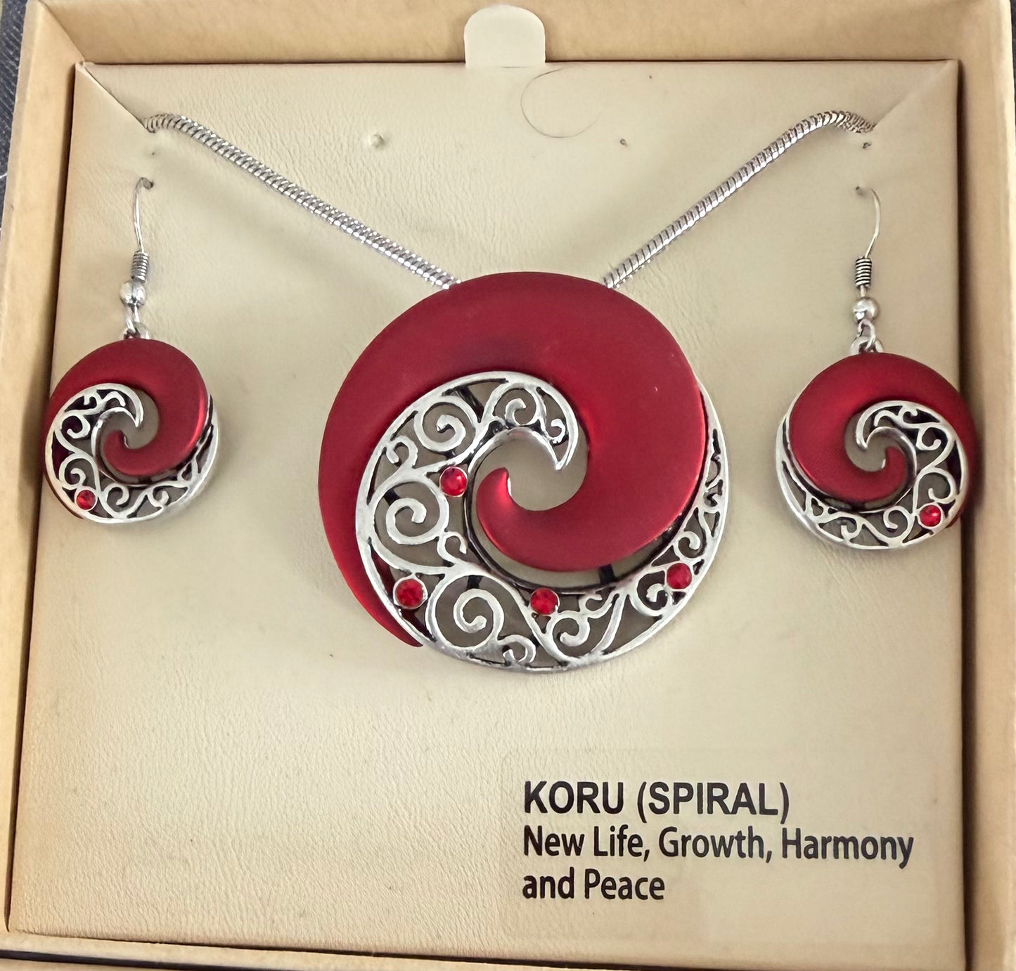 Red Koru Pendant and Earrings