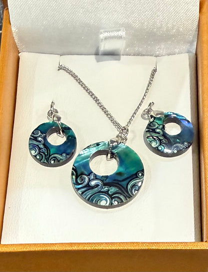 Paua doughnut Necklace and Earrings