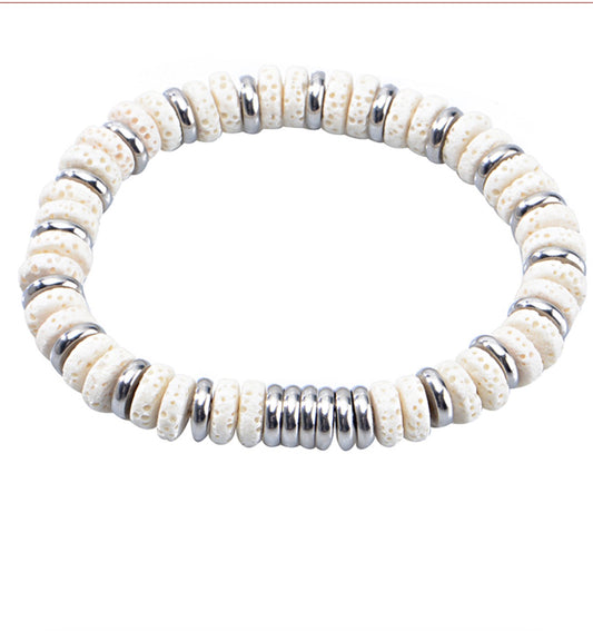 White Volcano Rock - Stainless Steel Bracelet