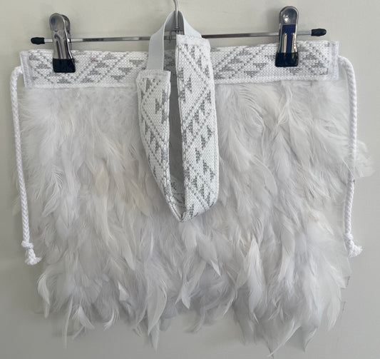 Kakahu - Korowai White with White and Silver lurex Band For Baby Plus Head Band