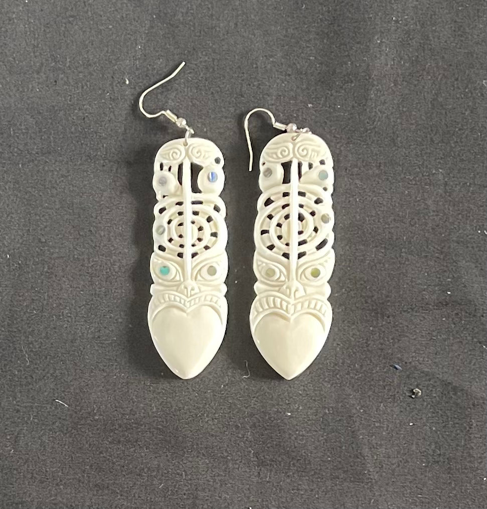Tiki face Carved Bone Earrings
