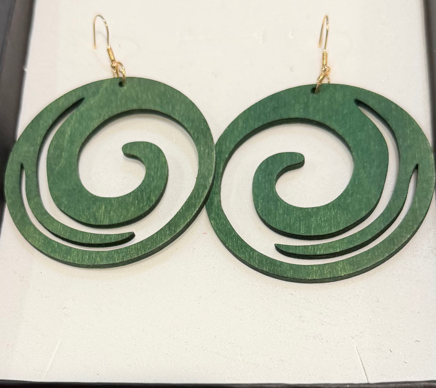 Wooden black koru earrings