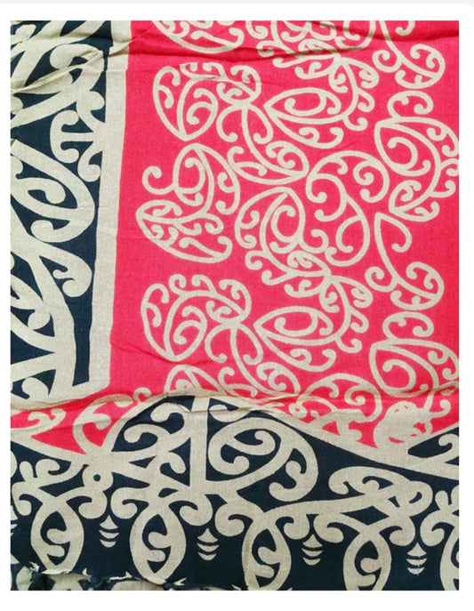 Maori Sarong - kowhaiwhai rayon print red/ white 102