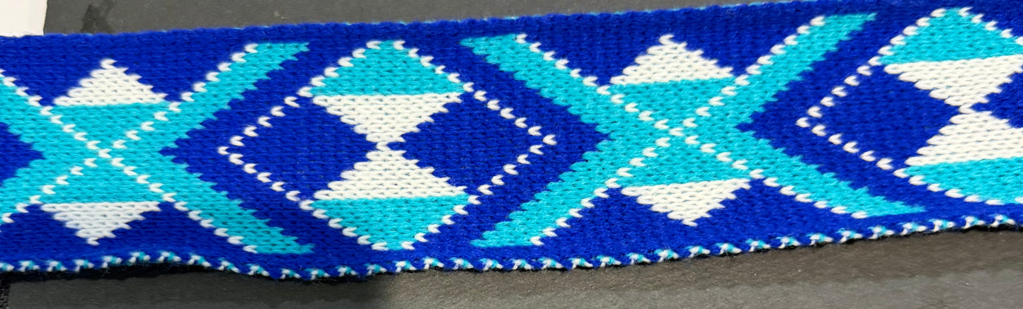 Royal blue turquoise and white Pātiki - Taniko Band 2.5inch