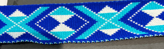 Royal blue turquoise and white Pātiki - Taniko Band 2.5inch