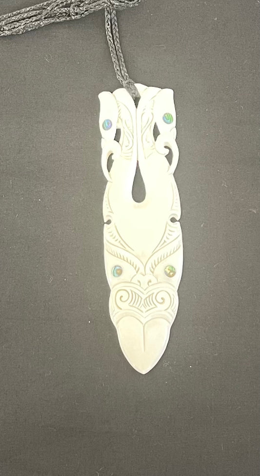 Double Manaia Face Pendant - Bone Carving