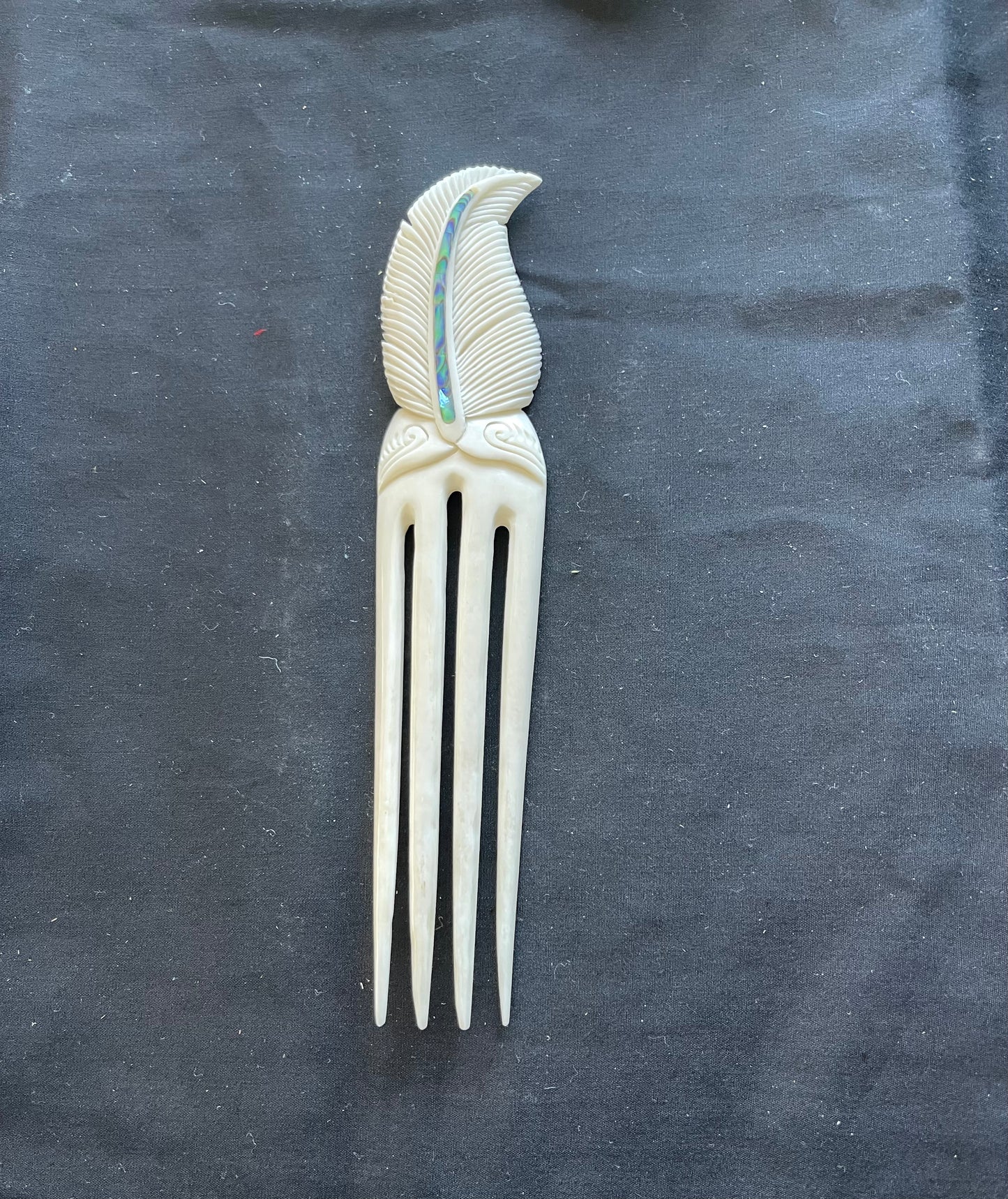 Bone Heru Feather with Paua large