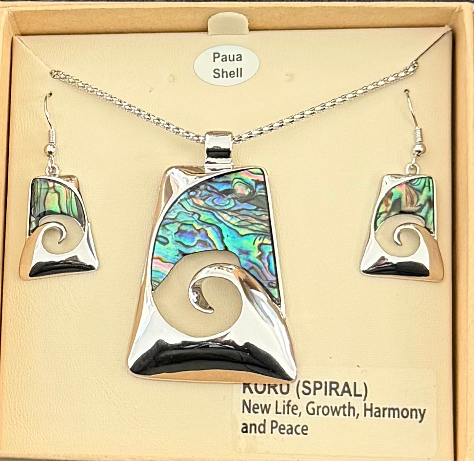 Paua Koru Necklace and Earrings