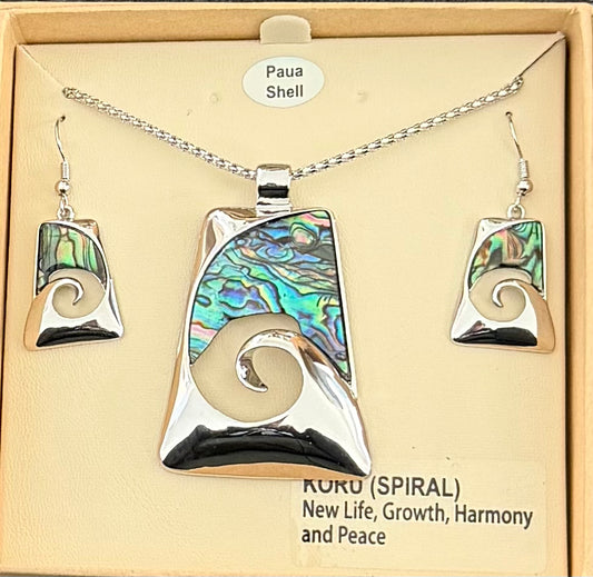 Paua Koru Necklace and Earrings