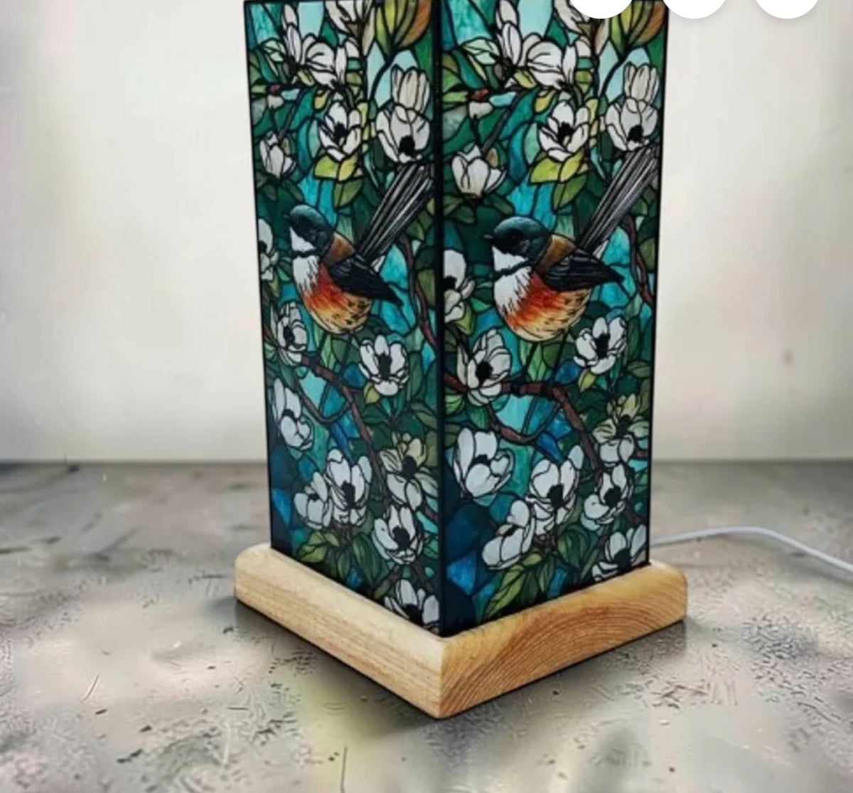 NZ Native Fantail  and Manuka Tree - Stain Glass lamp