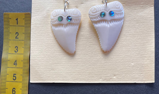 Sharks Tooth - Carved Bone Earrings