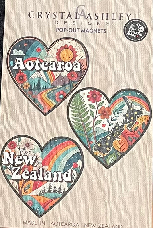 Pop-out kiwiana magnets Aotearoa heart