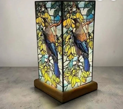 NZ Native Tui and Kōwhai Tree - Stain Glass lamp